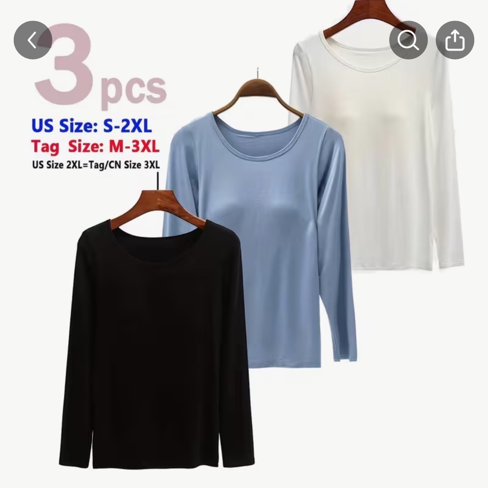 Bra inside Long Sleeve Tops - base layer for sweater or ski - Black, Blue, White